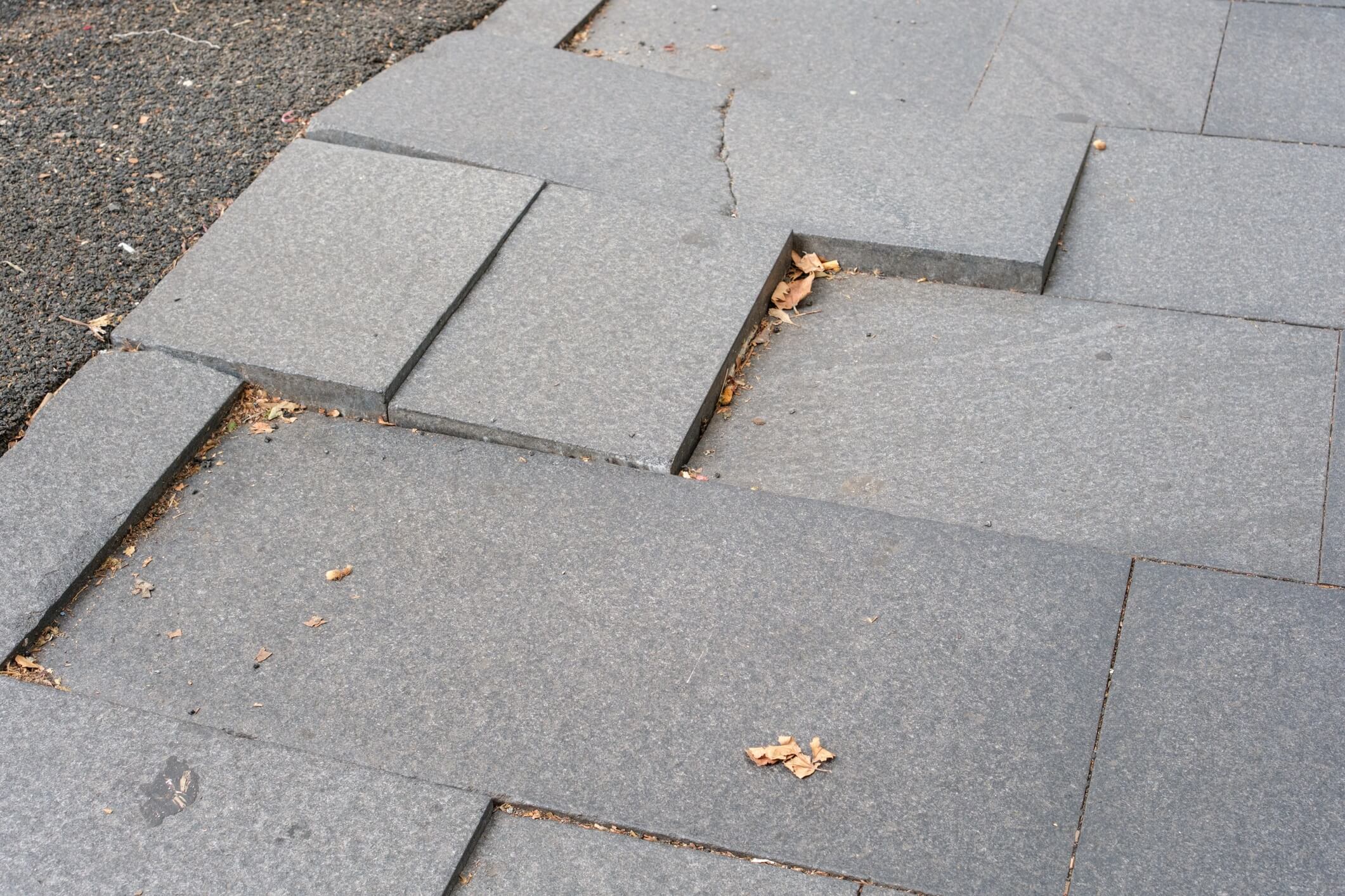 Tripping hazard due to an uneven sidewalk.